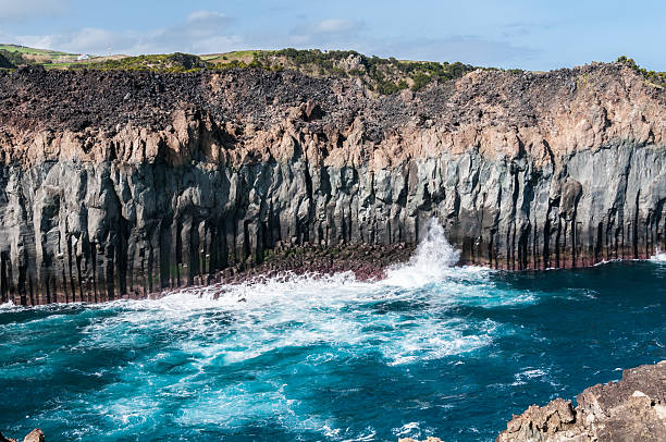 third Volcanic cliffs on the coast of the island of Terceira, Azores, Portugal. terceira azores stock pictures, royalty-free photos & images
