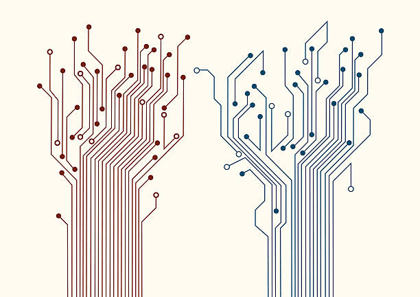 Two abstract circuit trees Vector background computer silhouettes stock illustrations