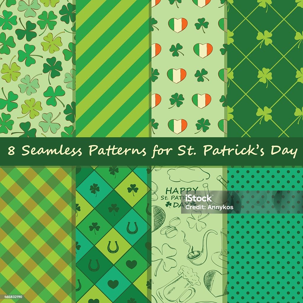 Set of St. Patrick's Day seamless pattern Set of St. Patrick's Day seamless pattern. Scrapbook elements. All patterns in swatch menu. Clover stock vector