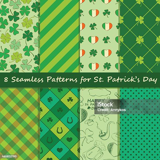 Set Of St Patricks Day Seamless Pattern Stock Illustration - Download Image Now - Clover, Pattern, 2015