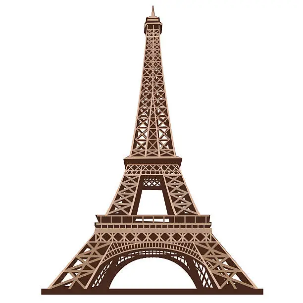 Vector illustration of The Eiffel Tower shot from below against a white background