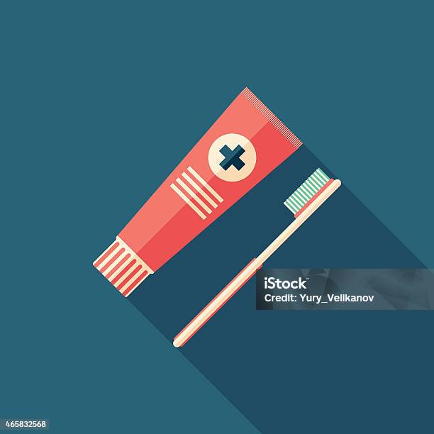 Toothpaste And Toothbrush Flat Square Icon With Long Shadows Stock Illustration - Download Image Now