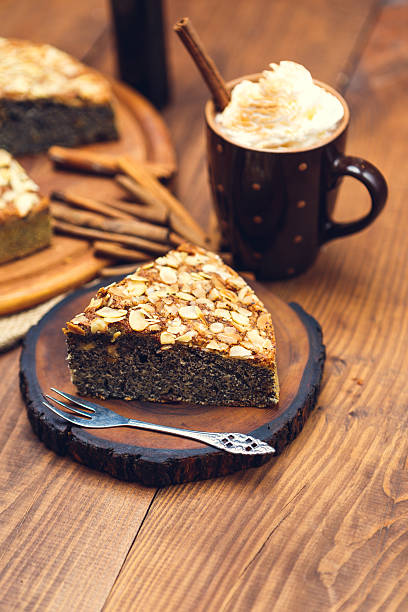 Homemade pie with poppy seeds and almond flakes