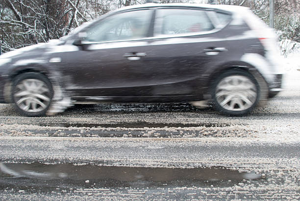 istock Motion blurred car on winter road 465835148