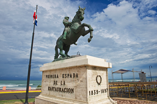 Puerto Plata, Dominican Republic - November 04, 2012: Equestrian statue to the general Gregorio Luperon on November 04, 2012 in Puerto Plata, Dominican Republic. Luperon was the 20th President of the Dominican Republic.