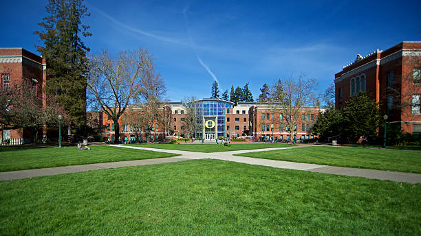 University of Oregon Eugene Campus Lillis Hall Lawn Paths UO stock photo