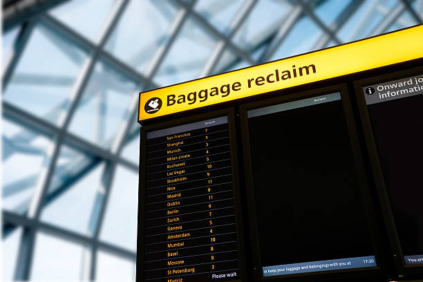 istock Bag, baggage claim sign at the airport 465836022