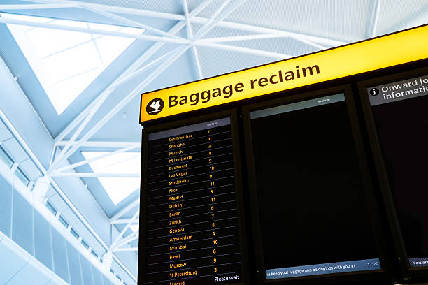 istock Bag, baggage claim sign at the airport 465836028
