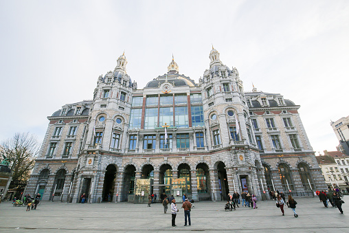 Antwerp, Belgium - March 7, 2015: Unidentified people at the Central Railway Station in Antwerp, Belgium.