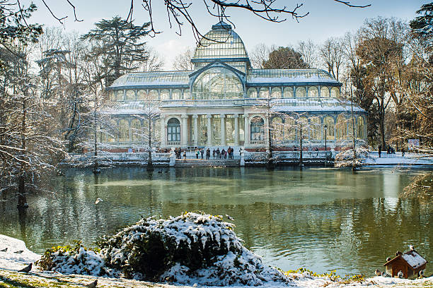 madrid snowy sight of the crystal palace in the retiro park, madrid Spain palacio de cristal photos stock pictures, royalty-free photos & images