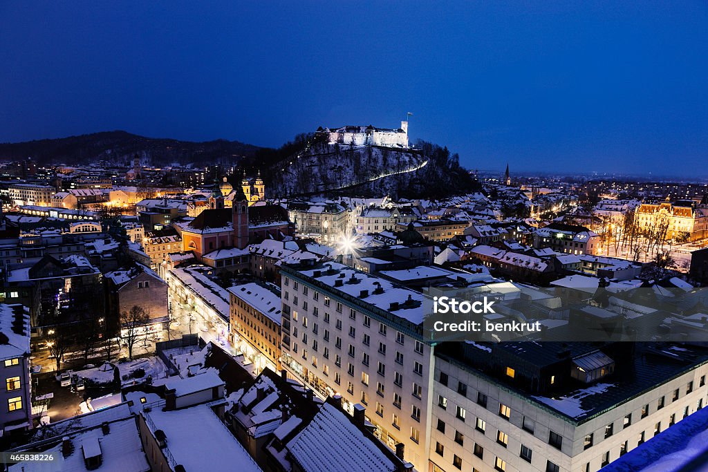 Panorama of Ljubljana Panorama of Ljubljana during winter evening. Ljubljana, Slovenia 2015 Stock Photo