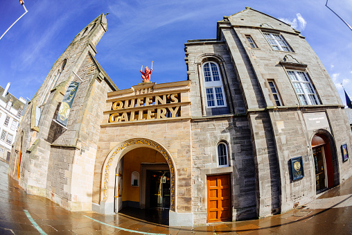 Edinburgh, UK - March 8, 2015: The main entrance to The Queen's Gallery at the foot of the Royal Mile in Edinburgh, Scotland.