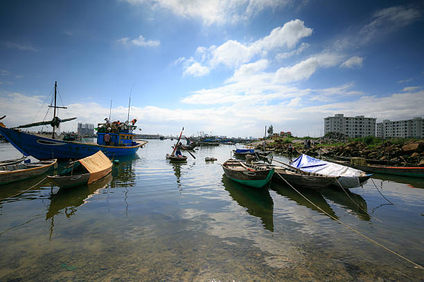 Fishing boats and coracles in the bay