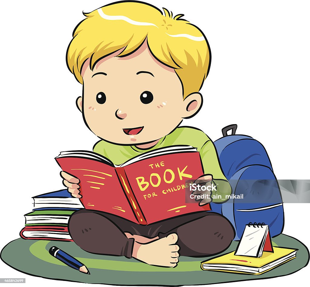 Reading A Book A boy sitting and reading a book. Reading stock vector