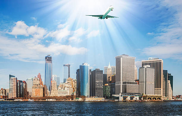 istock New York Skyline with airplane 465843650