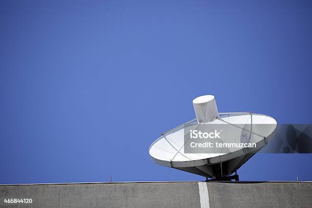 Satellite Dish And Blue Sky On Concrete Stock Photo - Download Image Now - 2015, Antenna - Aerial, Anticipation