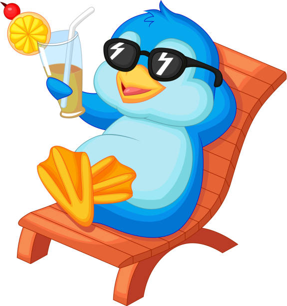 istock Cute penguin cartoon sitting on beach chair 465844131