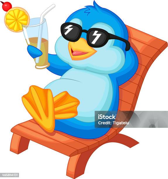Cute Penguin Cartoon Sitting On Beach Chair Stock Illustration - Download Image Now - Animal, Animals In The Wild, Bird