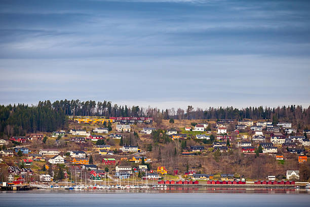 istock Small Norwegian coastal town landscape photo 465846290