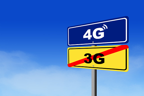 end of 3g mobile internet area, starting 4g mobile internet are shown with road signs