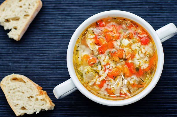 chicken soup with rice and peppers