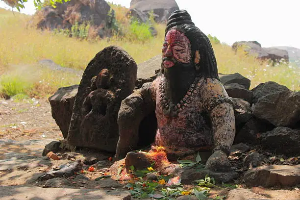 Gautama sage idol at Bhramagiri hill near Trimbakeshwar in Maharashtra, India.