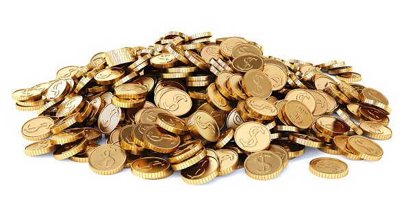 heap of gold coins. Isolated on white background.