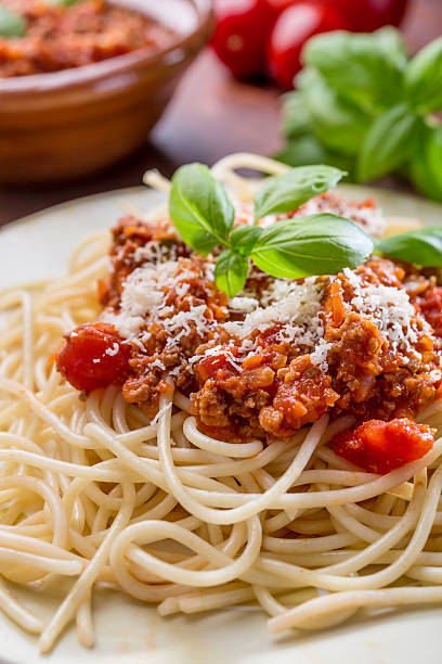 istock Spaghetti Bolognese with cheese and basil 465854585