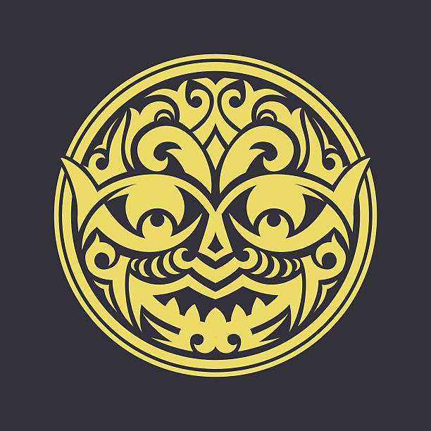 ilustrações, clipart, desenhos animados e ícones de máscara tribal - pattern maori tattoo indigenous culture