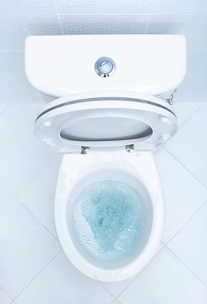 Overboard view of toilet being cleaned Toilet in the bathroom flushing stock pictures, royalty-free photos & images