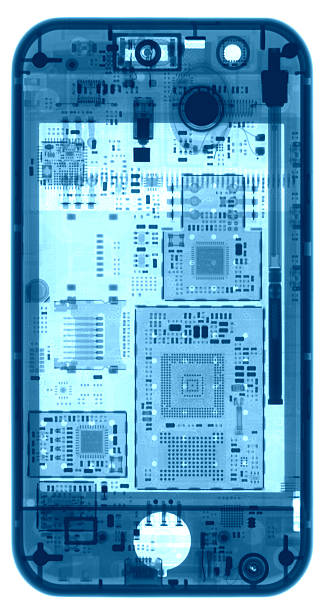 teléfono móvil en las radiografías en tonos negro - inverse fotografías e imágenes de stock