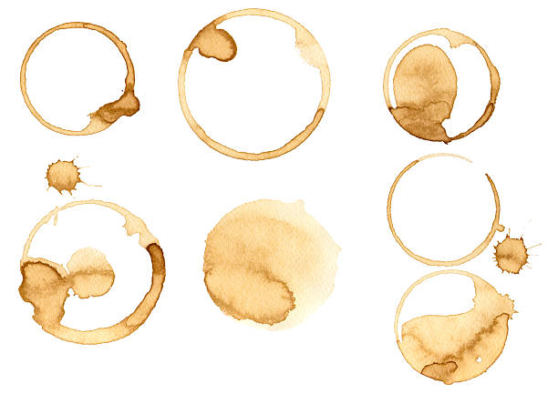 Coffee Stain Coffee Stain, Isolated On White Background.  Collection of circle various  coffee stains isolated on white background blob photos stock pictures, royalty-free photos & images