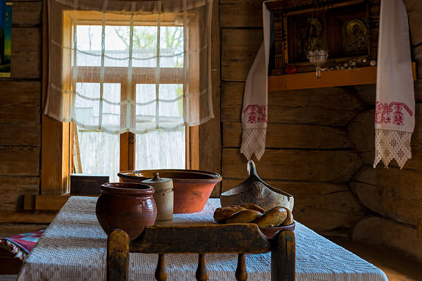istock wooden utensils on the table Russian hut 465861642