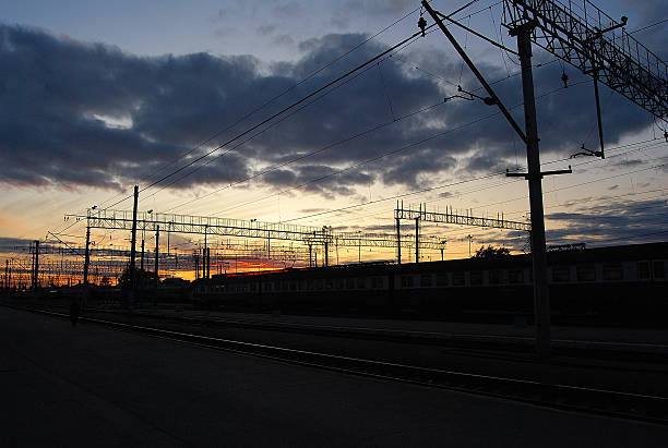 istock Sunset in Balezino train station, Russia 465864630
