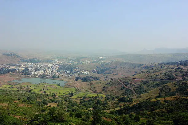 Trimbakeshwar town view from Bhramagiri hill in Nasik, India. Rishi Gautam used to stay at this hill in ancient times and this place also have references in ancient Hindu scripture Ramayana.