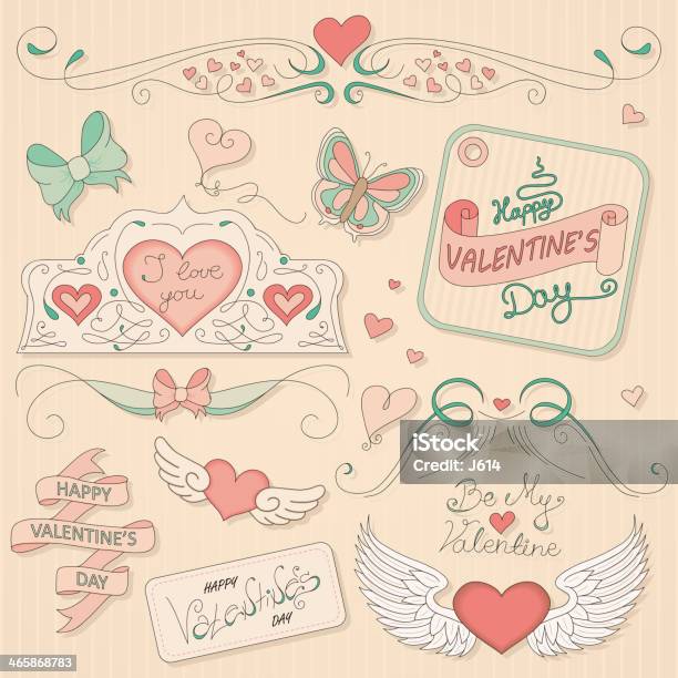 Valentines Day Set Stock Illustration - Download Image Now - Animal Wing, Tied Bow, Angel