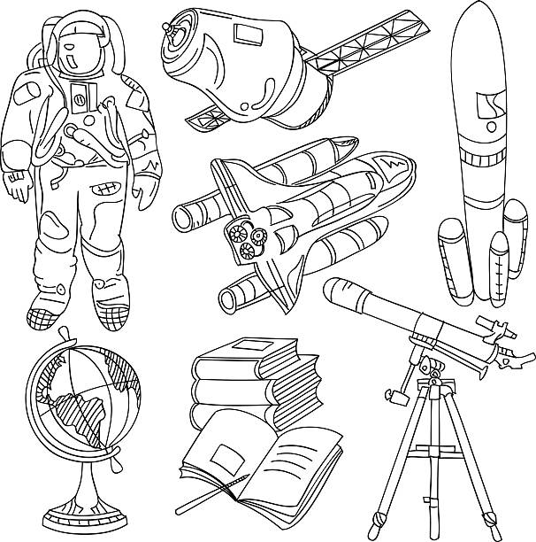 ilustrações de stock, clip art, desenhos animados e ícones de astronomia elementos colecção - astronaut incomplete pencil drawing drawing