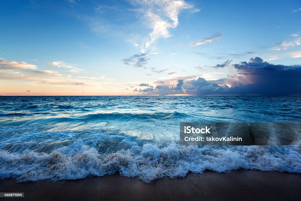 Sunset on Seychelles beach 2015 Stock Photo