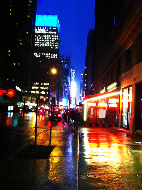 istock Manhattan cityscape with bright lights after the rain 465871333