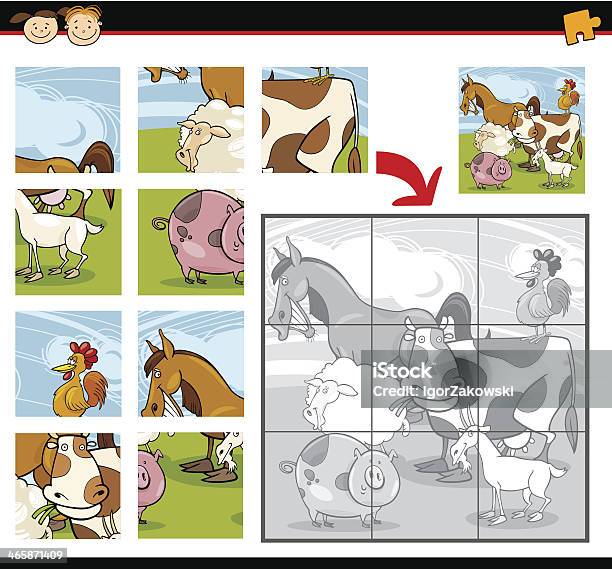 Cartoon Farm Animals Jigsaw Puzzle Stock Illustration - Download Image Now - Animal, Animal Themes, Block Shape