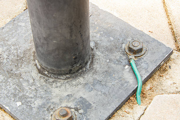 istock Steel Column with Plate and ground wire 465874112