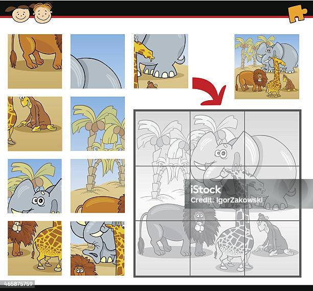 Cartoon Wild Animals Jigsaw Puzzle Game Stock Illustration - Download Image Now - Animal, Animal Themes, Animals In The Wild