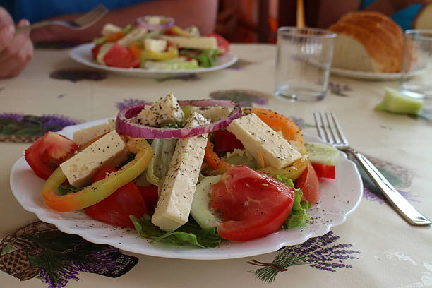 Greek salad for dinner stock photo