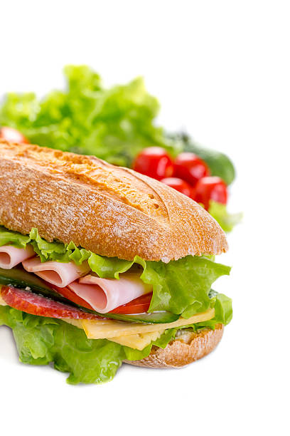 istock Long Baguette Ham and Salami Sandwich 465877037