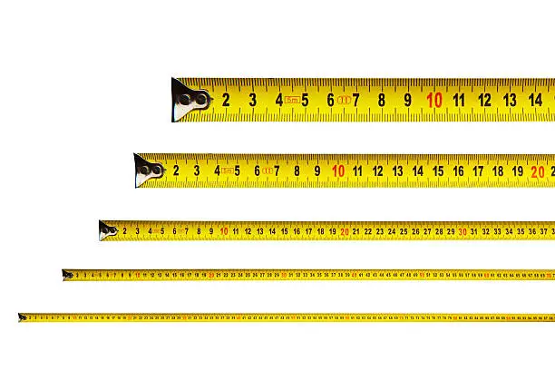 Tape measure in centimeters on white background