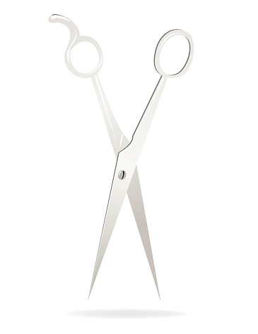 Open Silver Pointed Barber Scissors on White Background