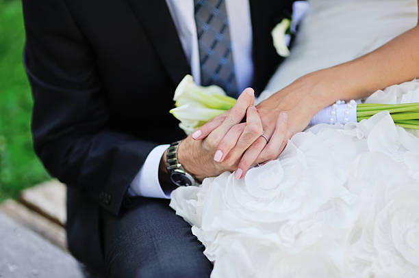 istock Romantic wedding couple together. 465884978