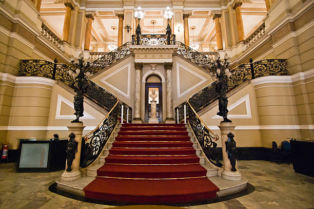 tapis rouge sur l'escalier - grandiose photos et images de collection