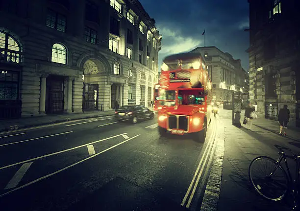 Photo of old bus on street of London