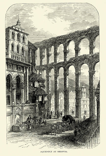 ilustraciones, imágenes clip art, dibujos animados e iconos de stock de español fotos-acueducto de segovia - roman aqueduct